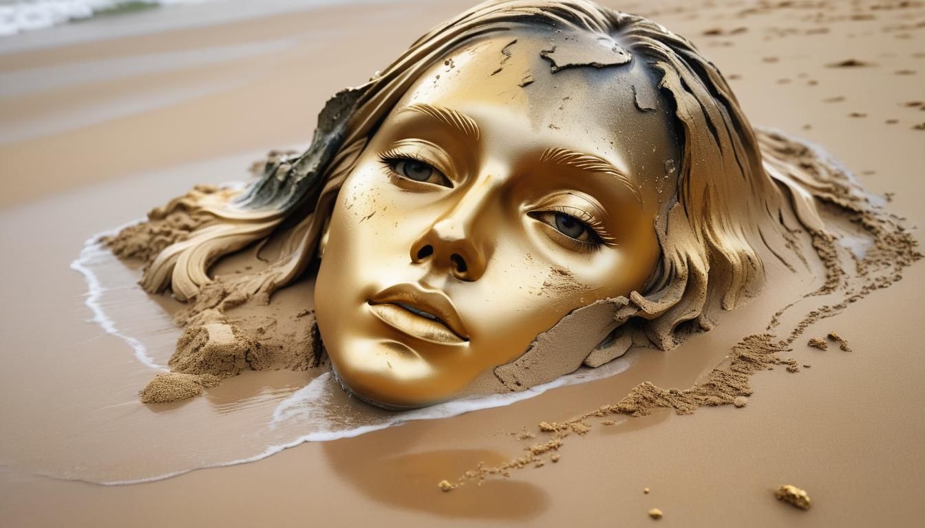 Golden Sand Head Washed by Tide: Digital Art