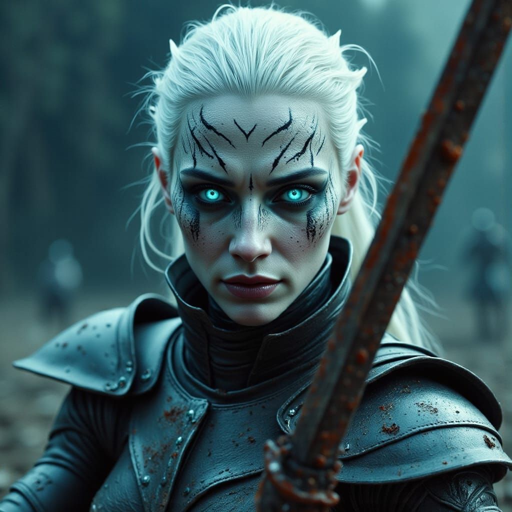 White Walker Woman Warrior in Photorealistic Style