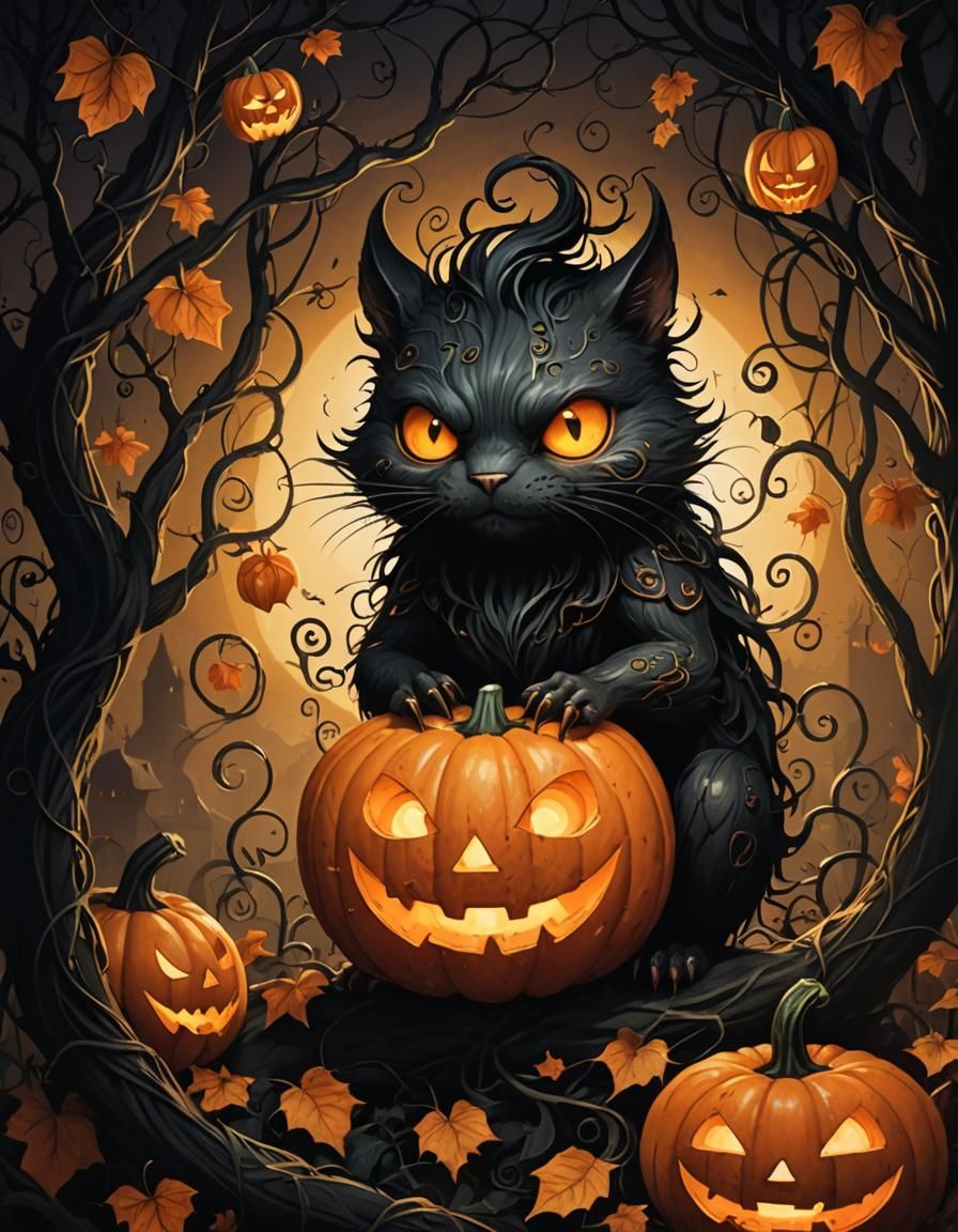 Mischievous Jack-o-Lantern Imp in Dark Fantasy