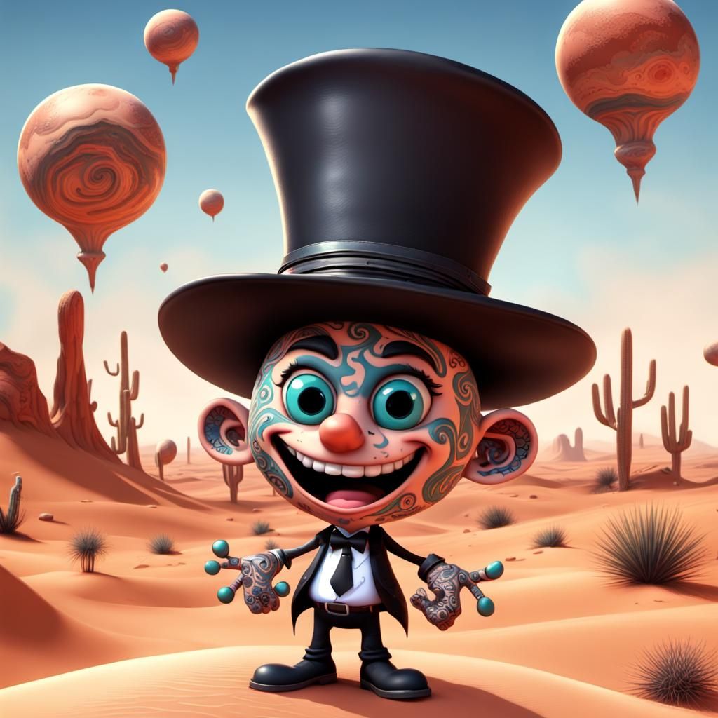 Cartoon Desert Planet with Tattoos in CGI Style