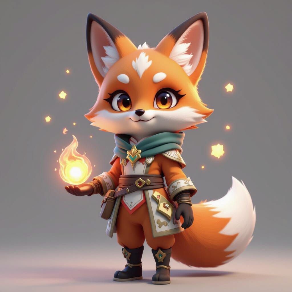 Cute Fox Character in 3D Anime Style