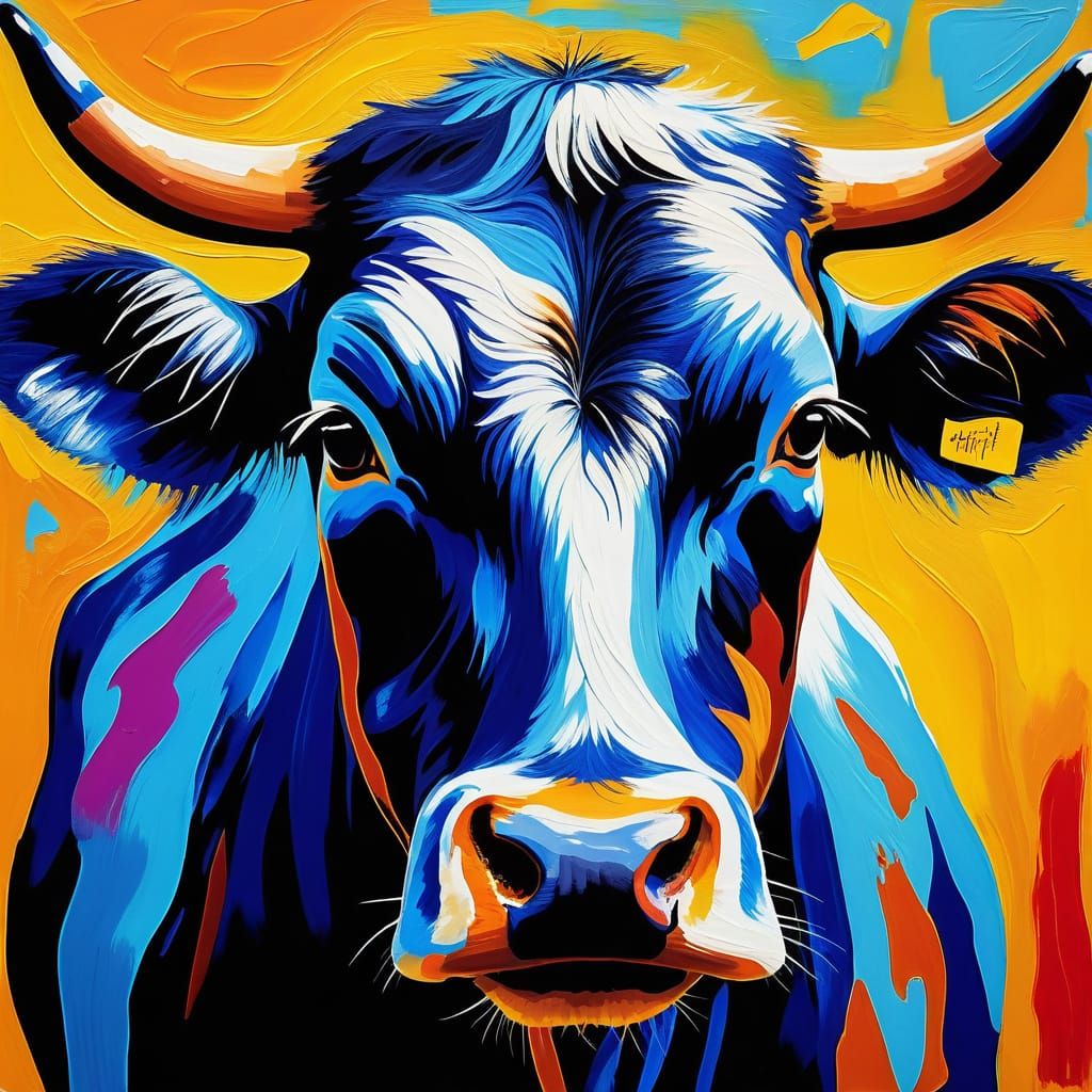 Vibrant Cow Portrait in Abstract Expressionist Style