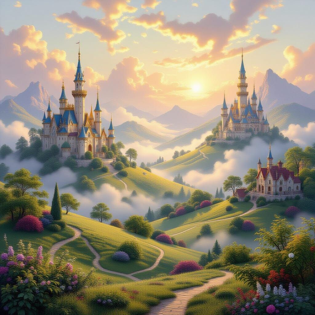 Dreamlike Fairytale Landscape in Kinkade Style
