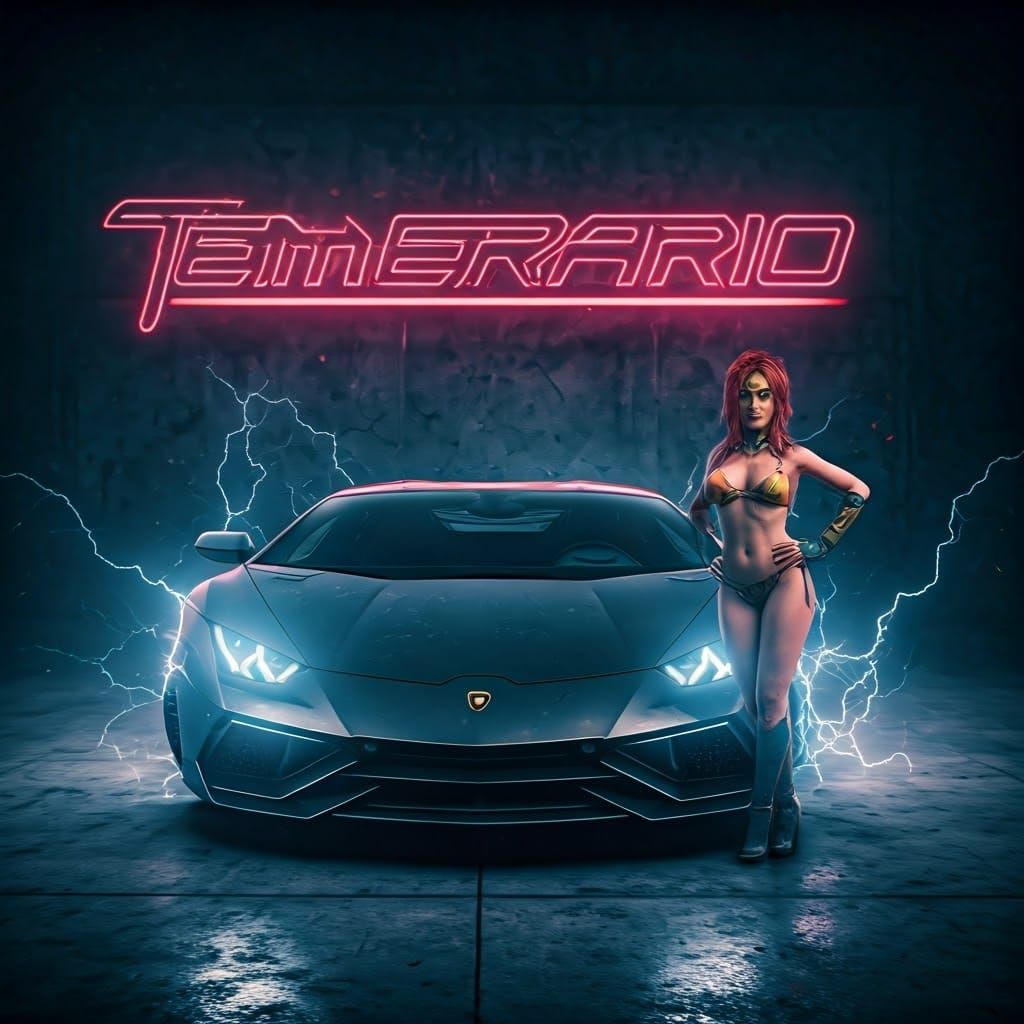 Superhero Posing with Lamborghini in Cinematic Style