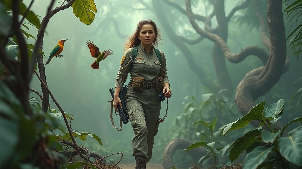 Soldier in Mystical Jungle with Iridescent Mist