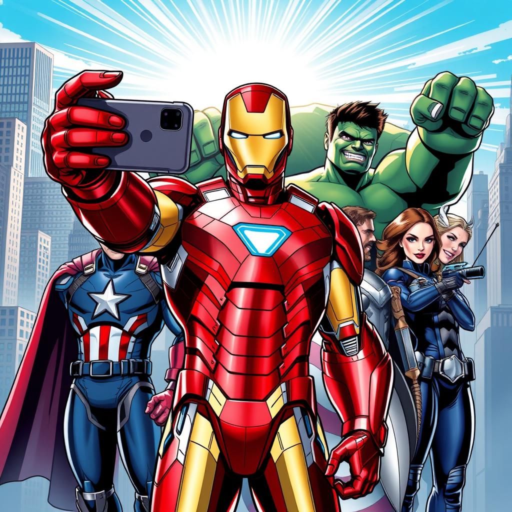 Ironman's Avengers Selfie: A Comic Book Art Style