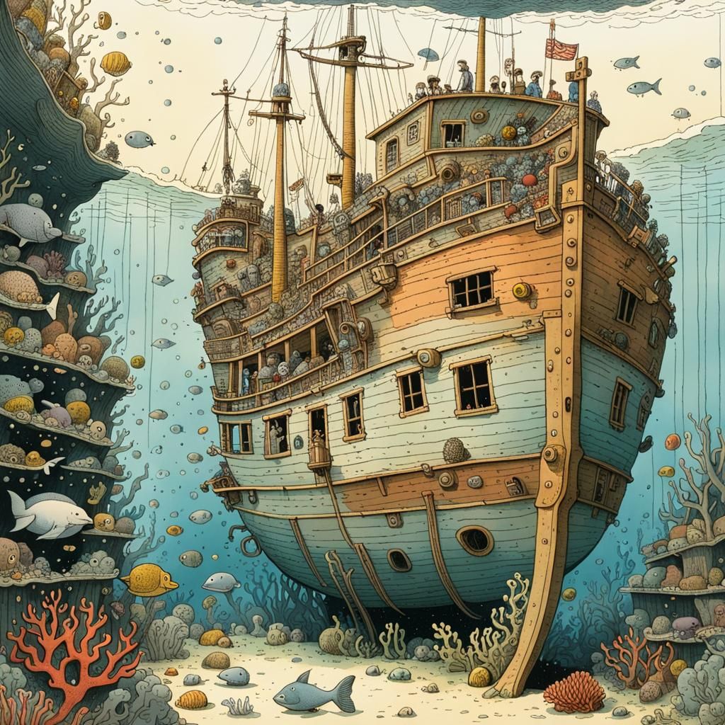 Cartoon Underwater shipwreck of Noah's Ark
