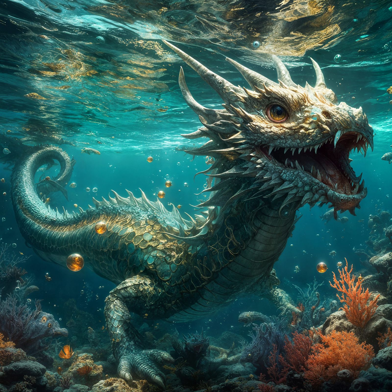 Adorable Sea Serpent Dragon in Anime Style
