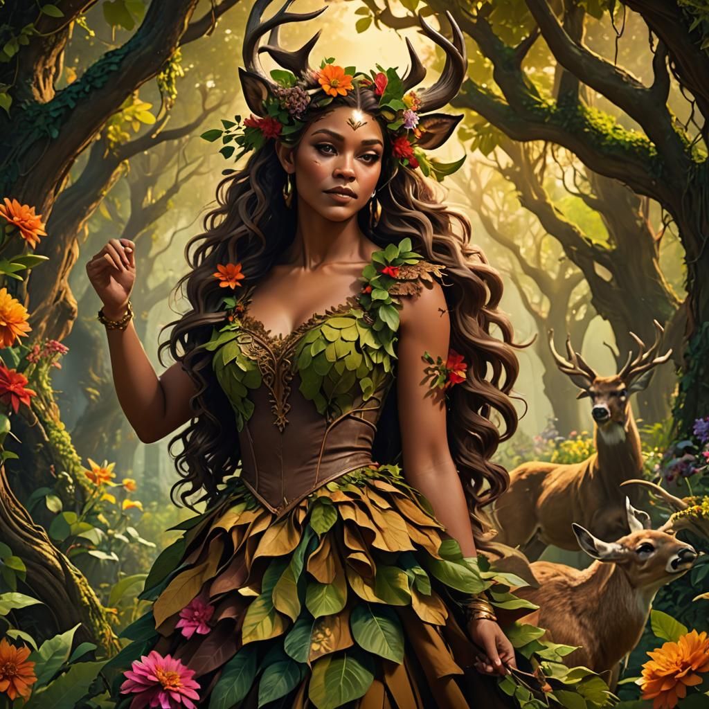 Happy Satyr in Floral Wonderland: Digital Matte Painting