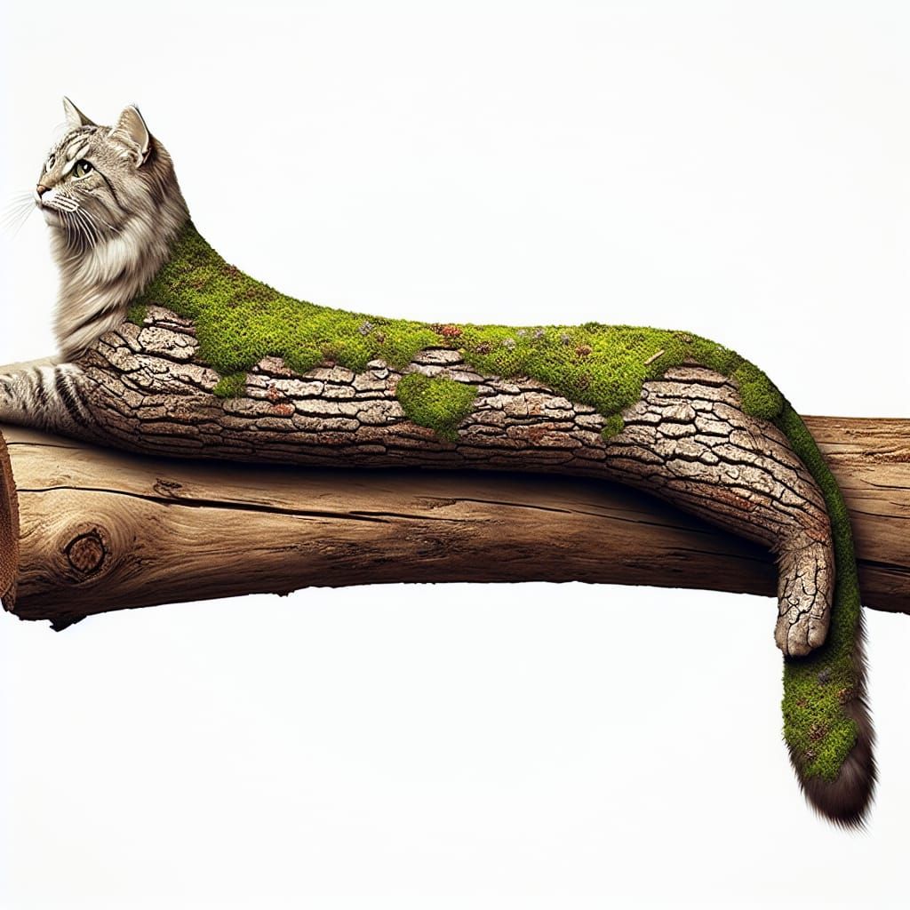 Whimsical Woodland Feline Sculpture in Digital Art