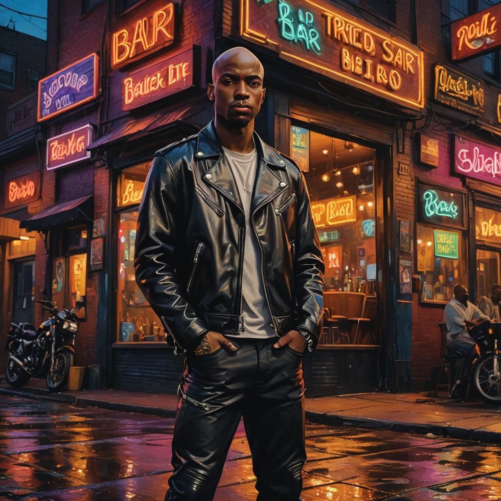 Bald Biker at Dusk: Dark Fantasy Concept Art