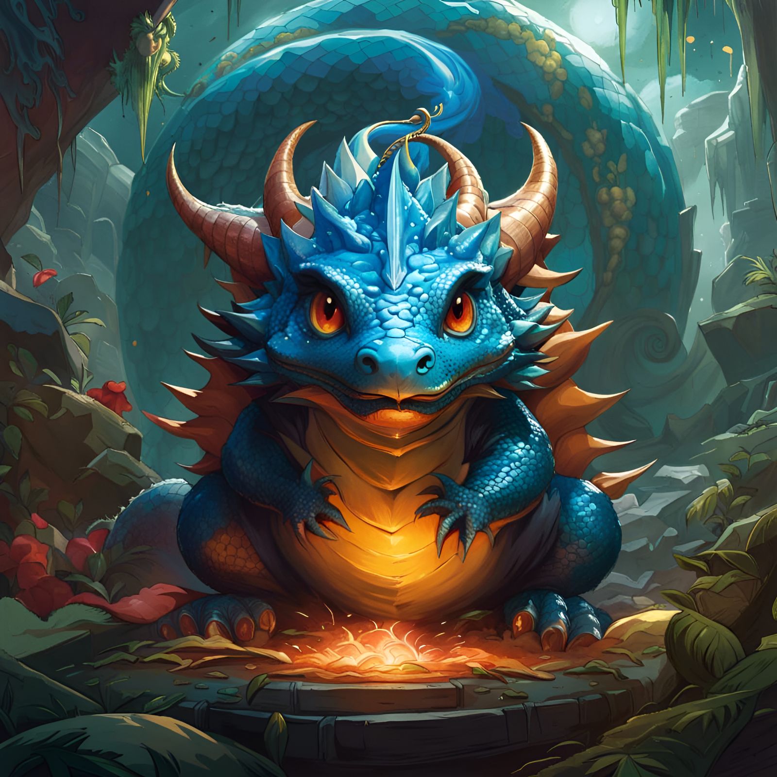Adorable Cerulean Dragon Portrait in Chibi Style