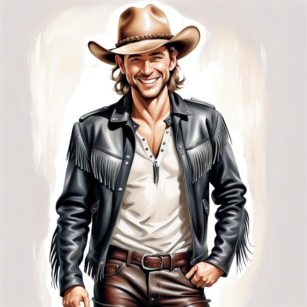 Smiling Man in Country Style: Airbrush Illustration