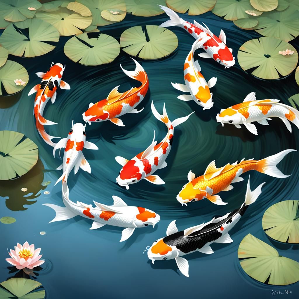 Koi Swimming in a Chinese Pond