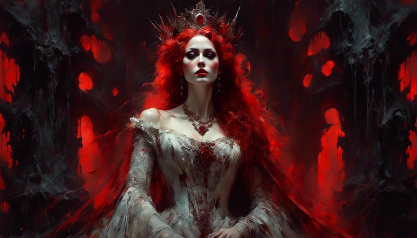 Dark Vampire Queen Portrait in Oil on Canvas