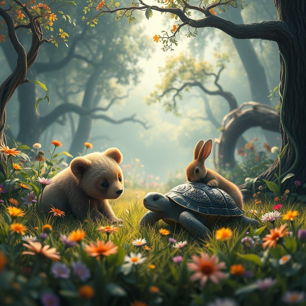 Sweet Friends in a Lush Fantasy Meadow
