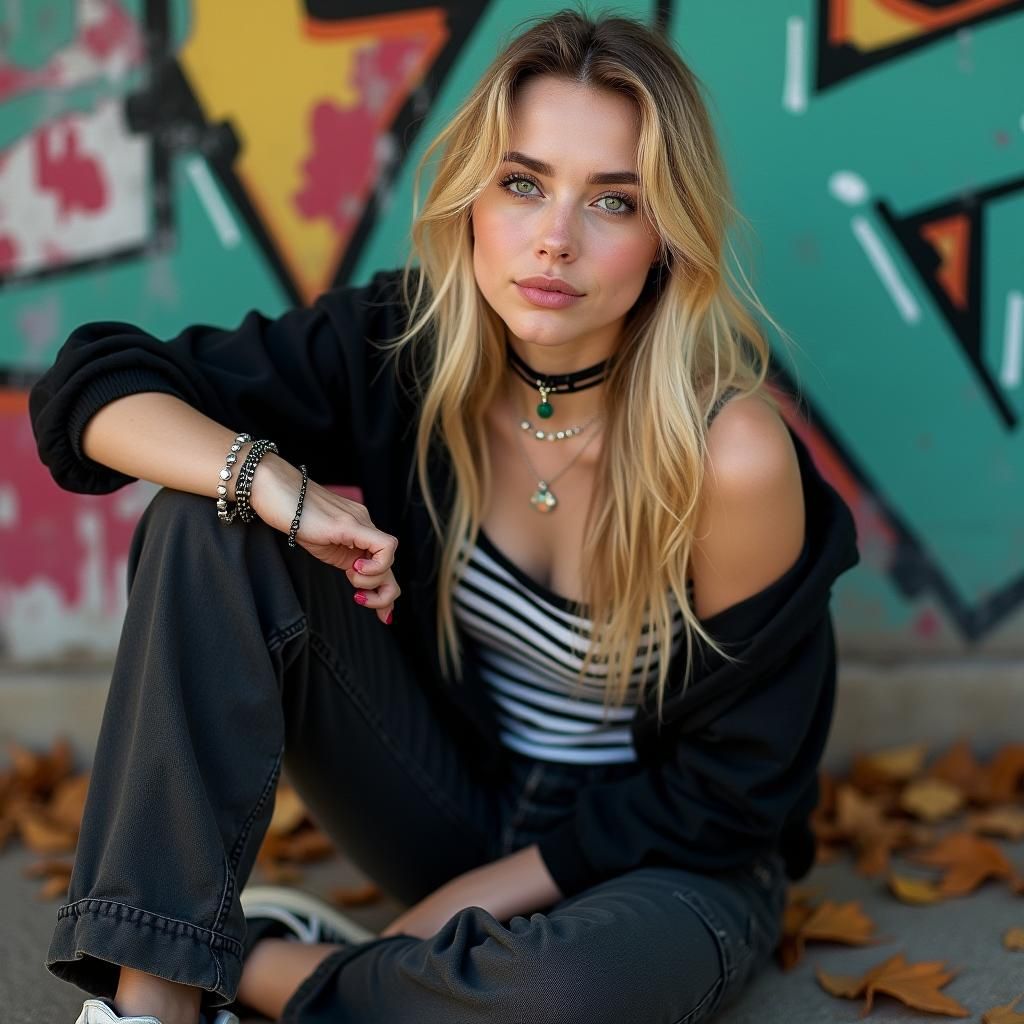 Blonde Woman with Punk-Pop Style in Black Hoodie