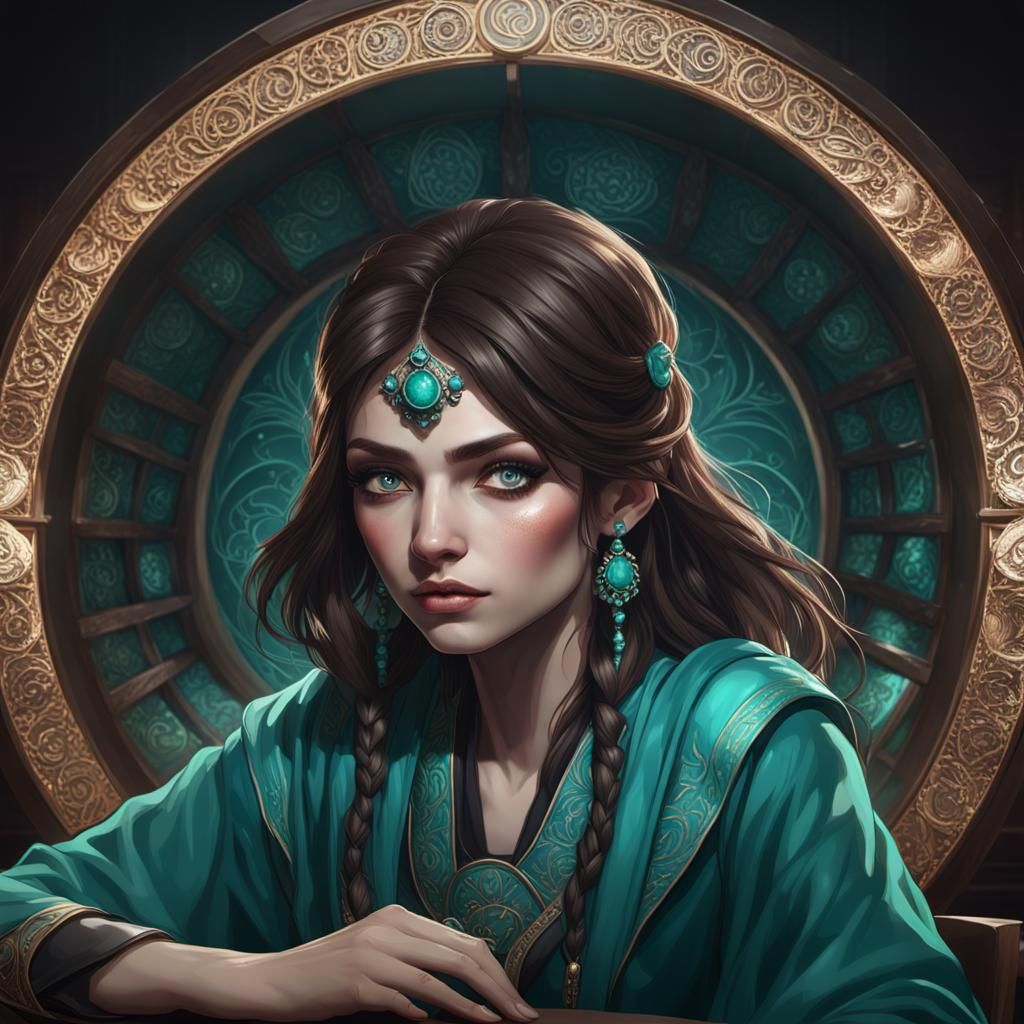 Brunette Fortune Teller Portrait in Detailed Fantasy Art