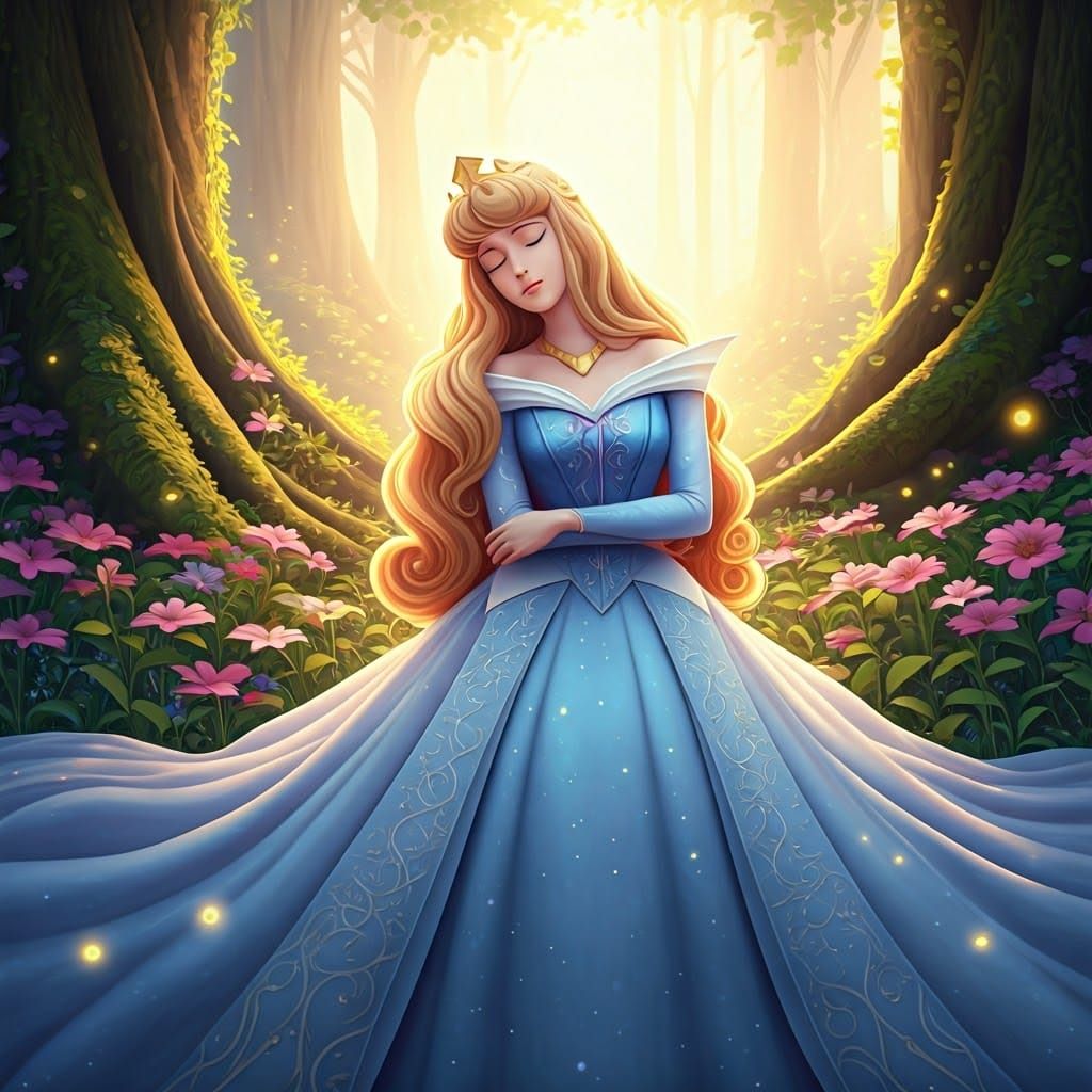 Sleeping Beauty: Serene 3D Anime-Inspired Forest Scene