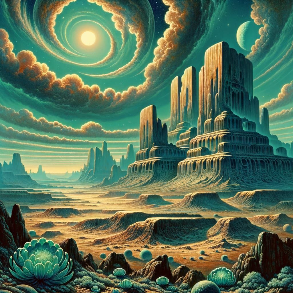 Alien Desert Landscape in Soviet Realism Style