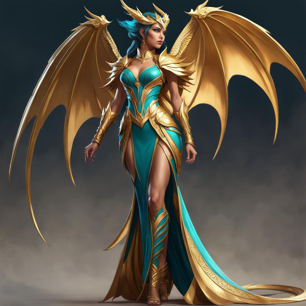 Dragon Woman Portrait in Art Nouveau Style