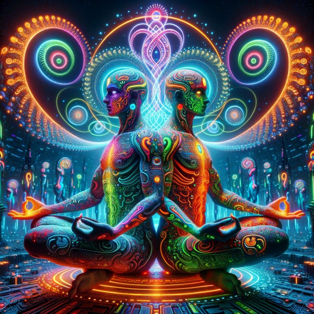 Futuristic Levitation with Hybrid Beings and Neon Lotus Whee...