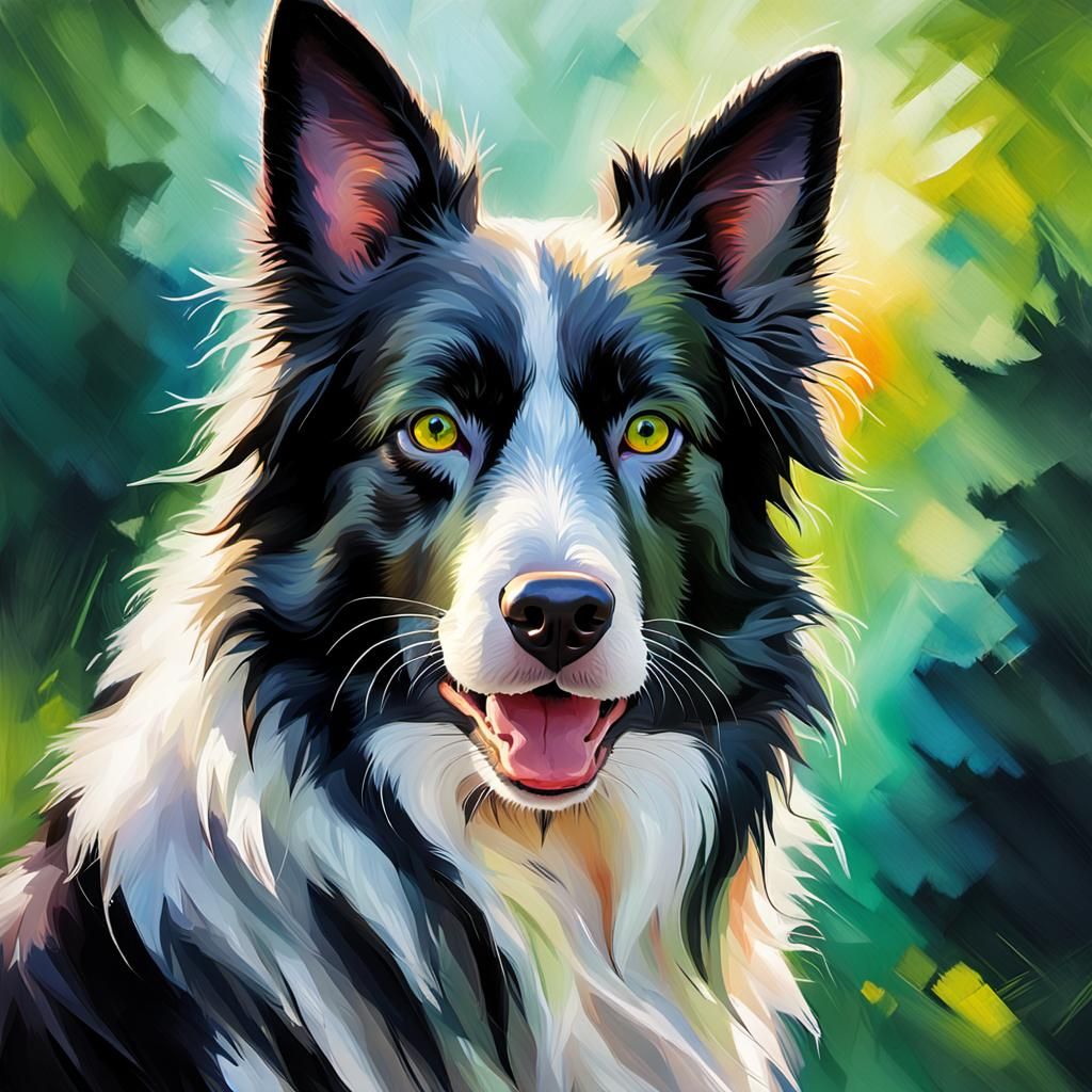 Vibrant Oil Painting of a Border Collie