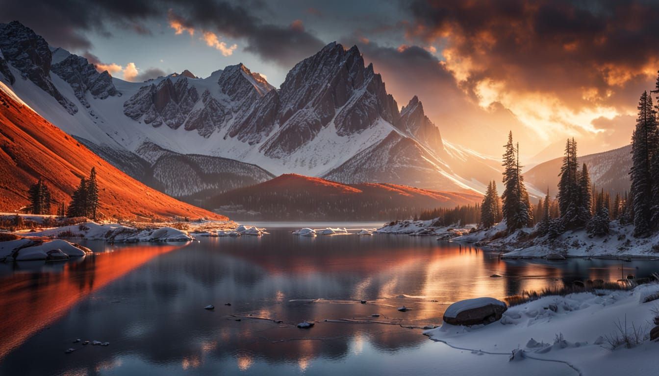 Mountain Lake Awakens at Sunrise