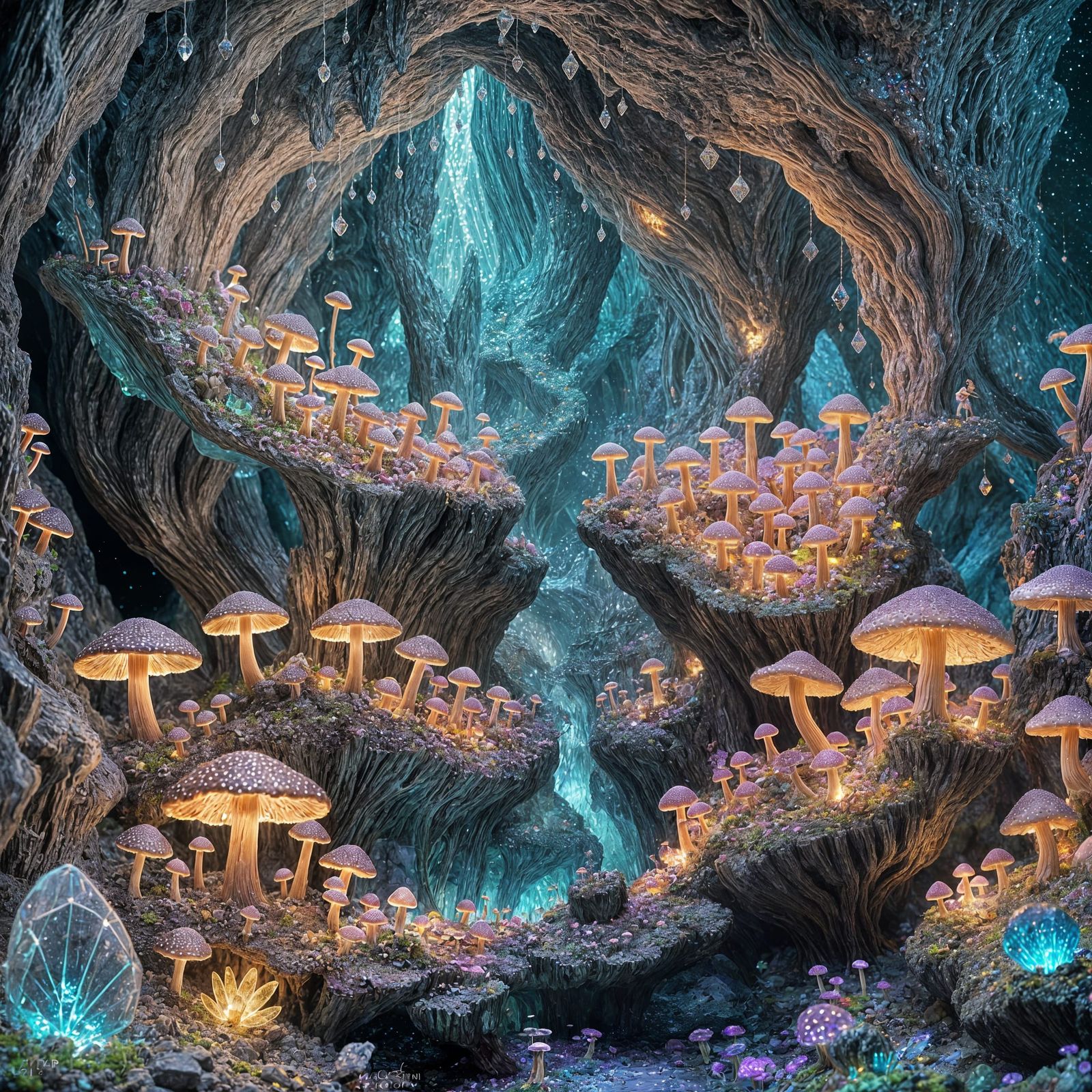 Fairies Illuminate a Crystal Cave Geode