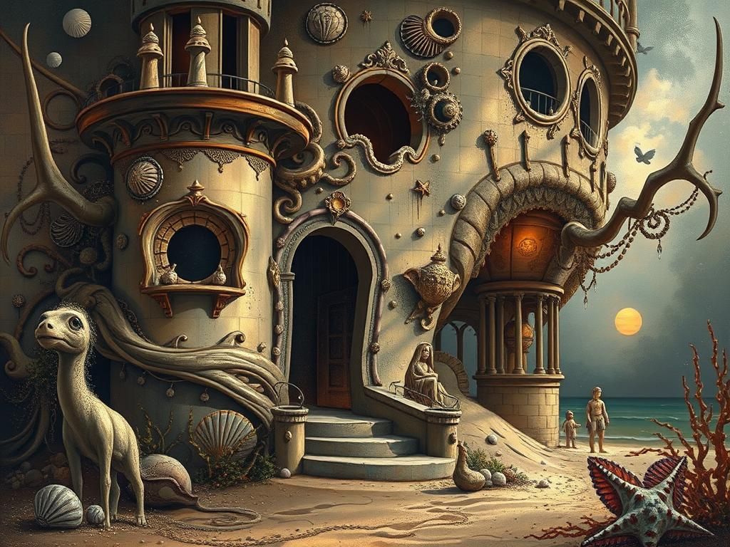 Sandcastle Sunset Inspired by Klimt and Miyazaki