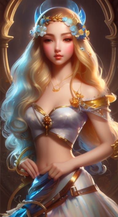 A close up of a beautiful teen, breathtaking fantasy art by Ross Tran, Pino Daeni, Anna Dittmann. Light blue colors, 2d ...