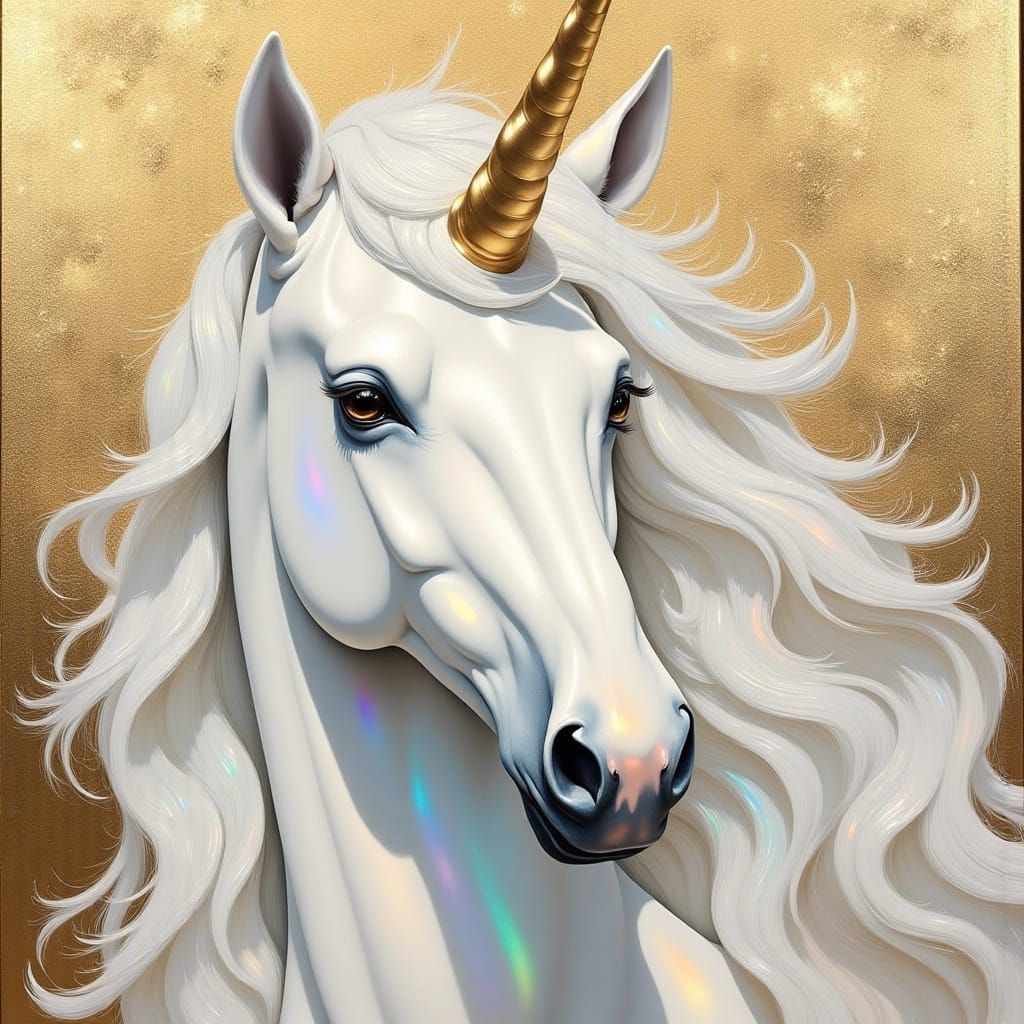 Fantasy Unicorn in Pearlescent Oil Painting