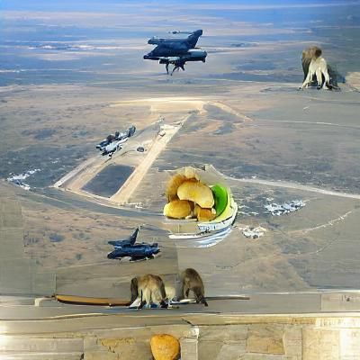 Baboon Airforce Pilot at Dinner, Digital Art