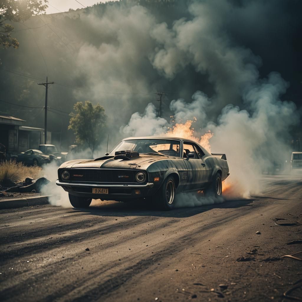 Dramatic Car Burnout in Cinematic Style