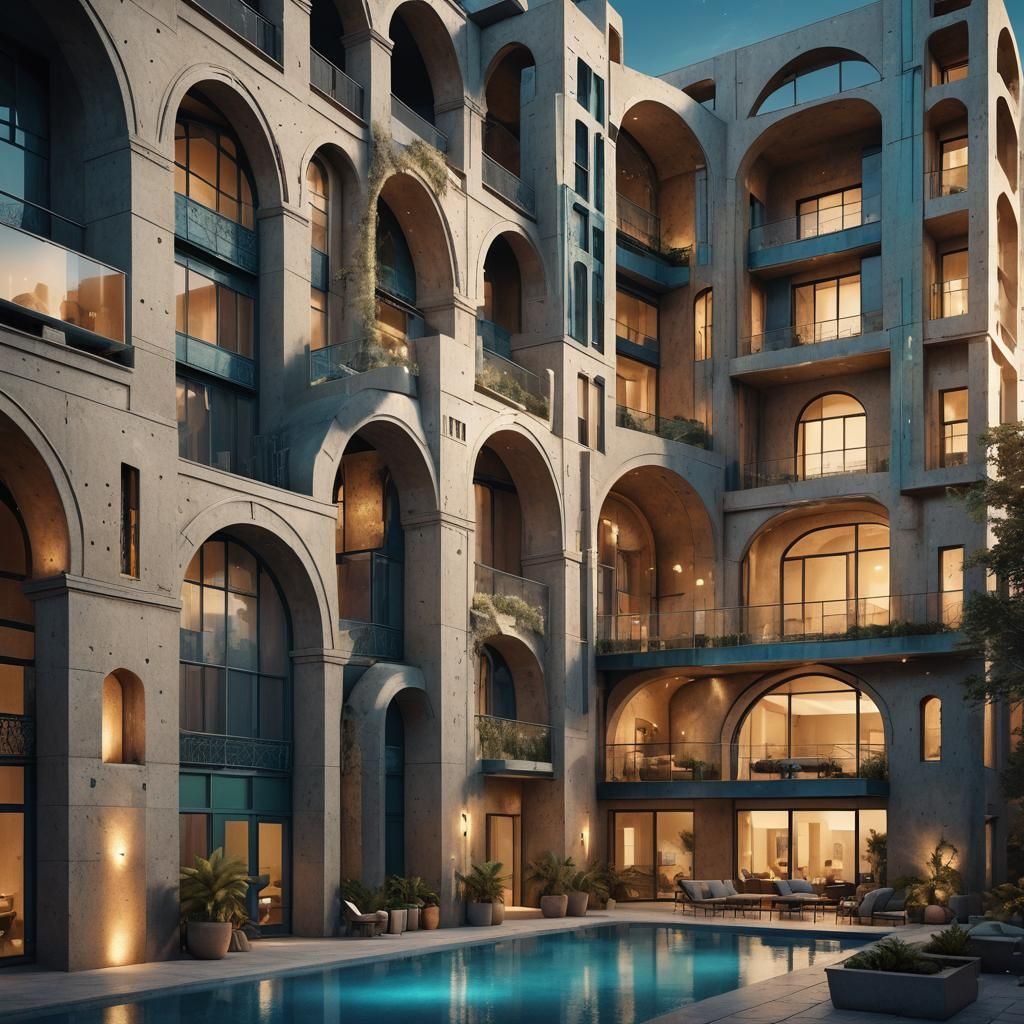 Contemporary Residential Complex with Arches and Terraces