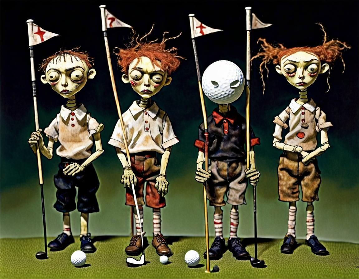 Creepy Doll Puppets Play Golf