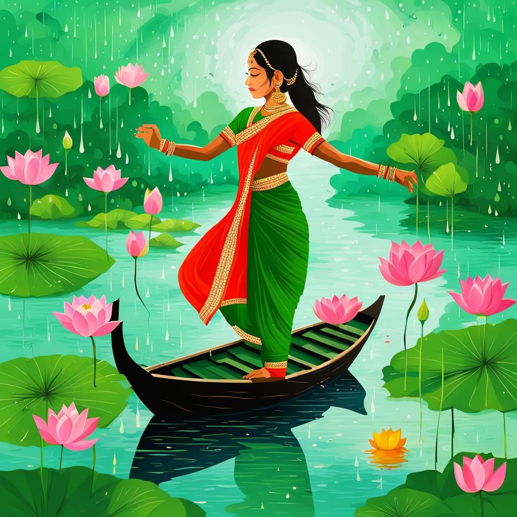 Bangladeshi Girl Dancing on Boat in Abstract Style