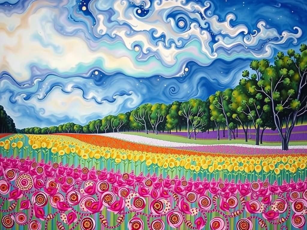 Art Nouveau Night Sky in Oil Painting