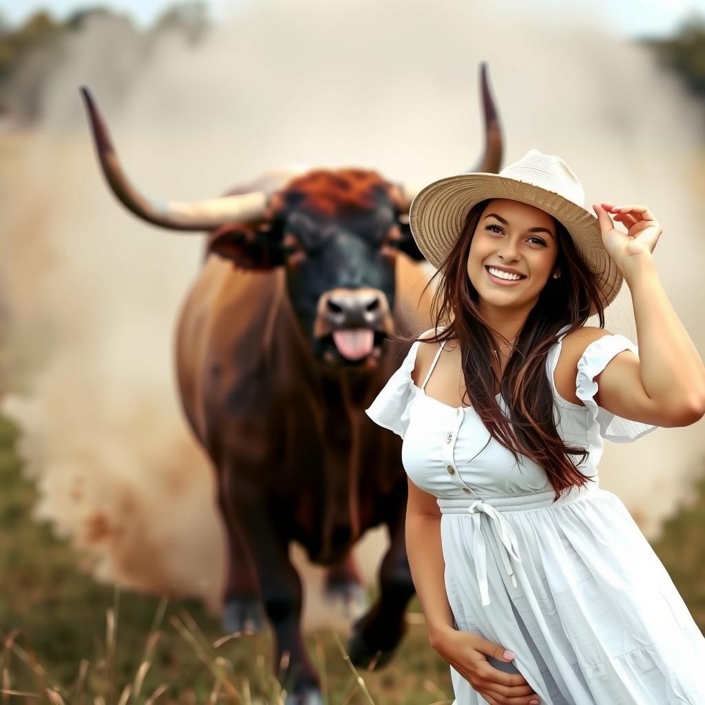Funny Bull Photobomb in Field
