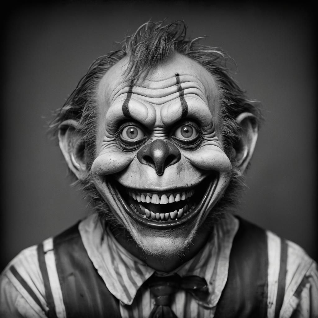 Zombie Monkey Clown Mugshot in Horror Style