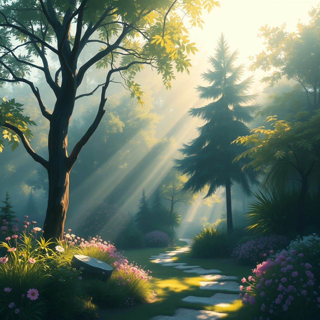 Impressionist Garden with Soft Pastel Colors