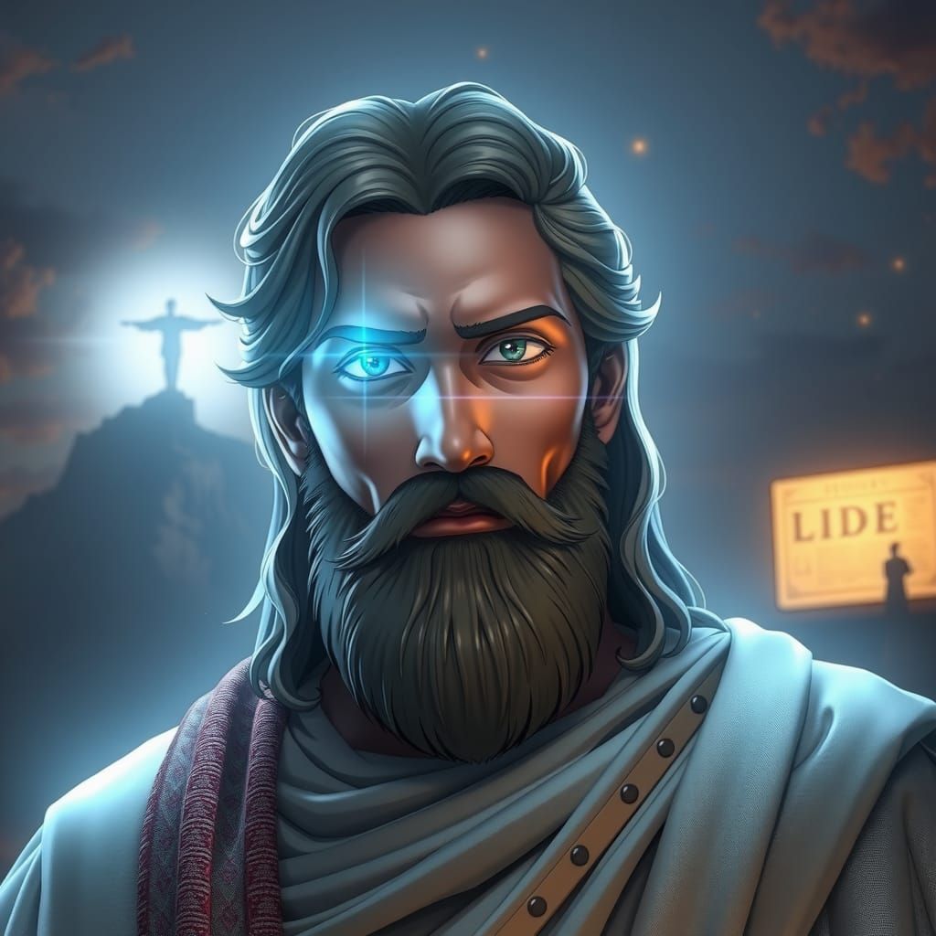 Moses with a radiant glow on his face, symbolizing the divin...