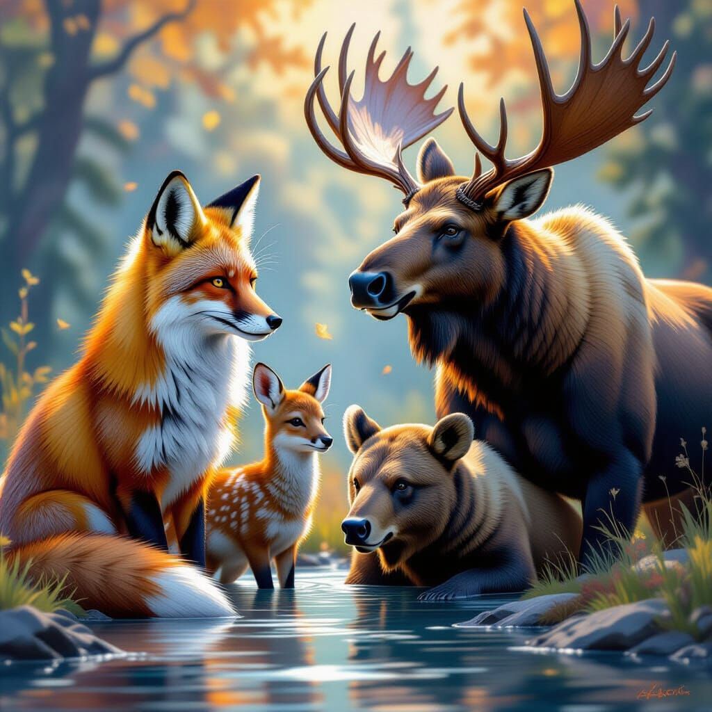 Forest Animals in Hyperrealistic Splash Art Style