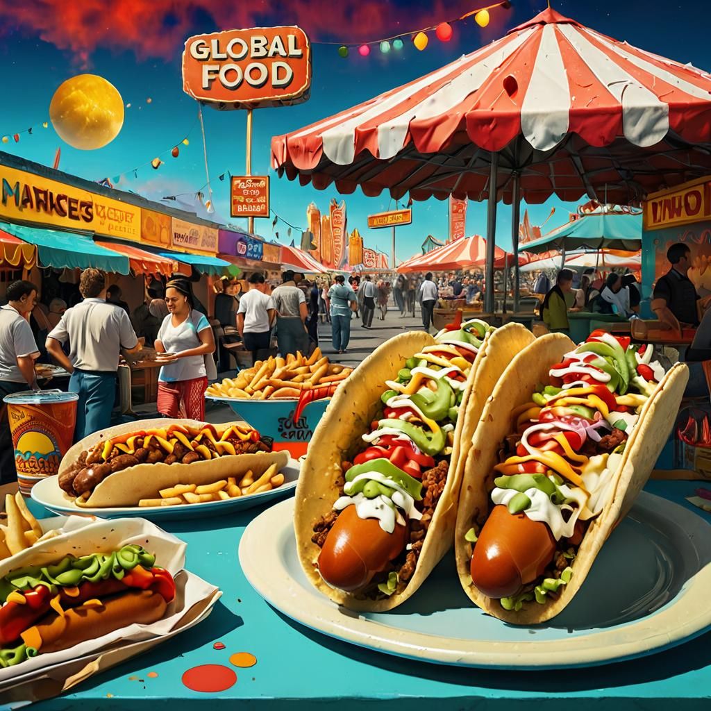 Retro Global Street Food Fair in Digital Collage