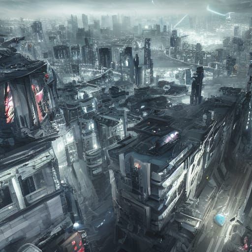 Dystopian Cityscape in Detailed Anime Style