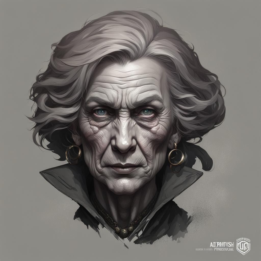 Evil British Headmistress Portrait in Art Nouveau Style