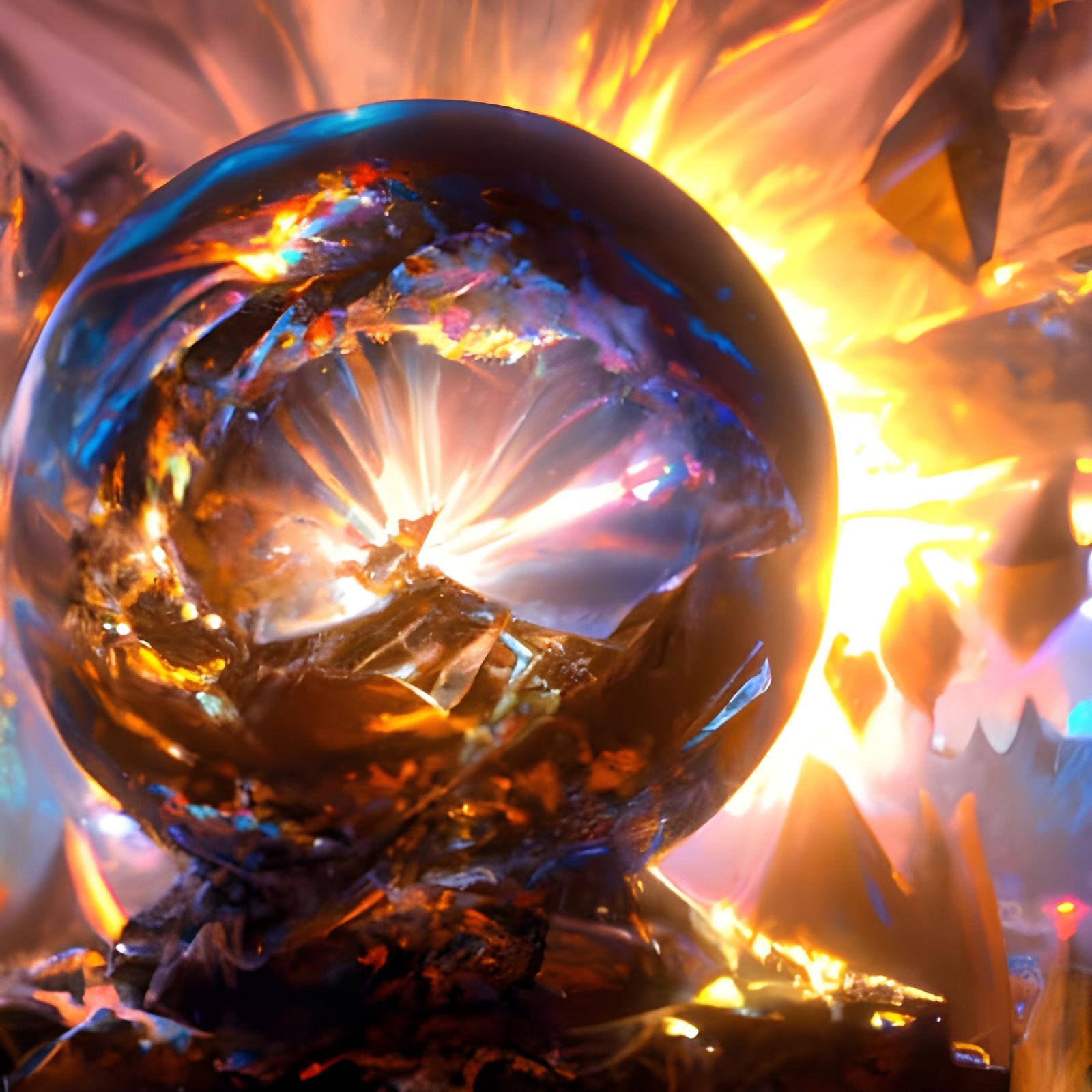 Crystal Sphere Refracts Light in Acrylic Fractal Art