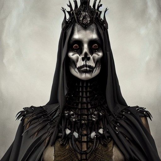 Evil Goddess in Skeletal Armor: Dystopian Horror Portrait