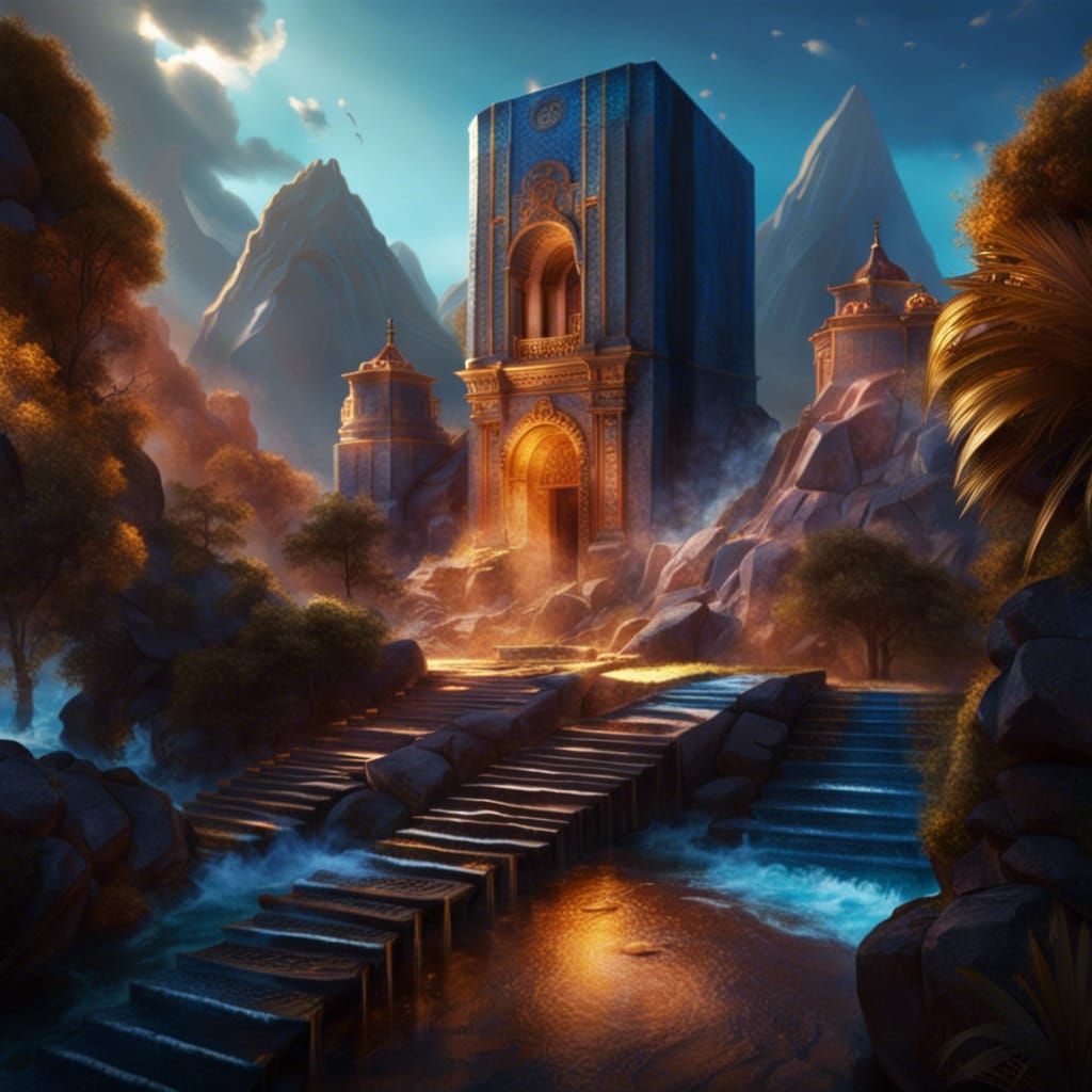 Golden Temple with Sapphire and Copper Rivers