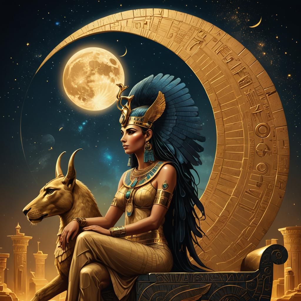 Egyptian Goddess Isis on Golden Throne